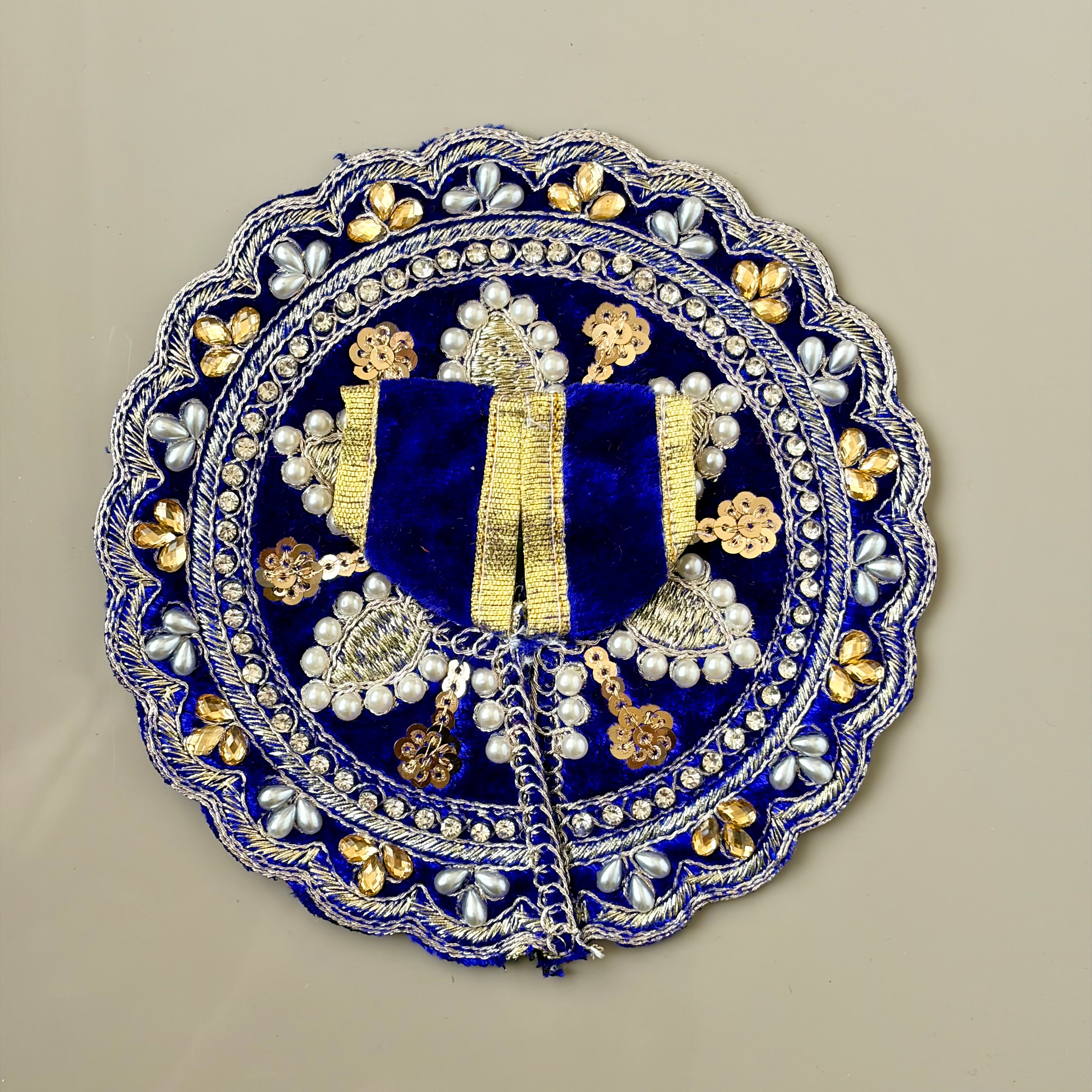 Blue Laddu Gopal dress in premium velvet with decorative embroidery and pearl work