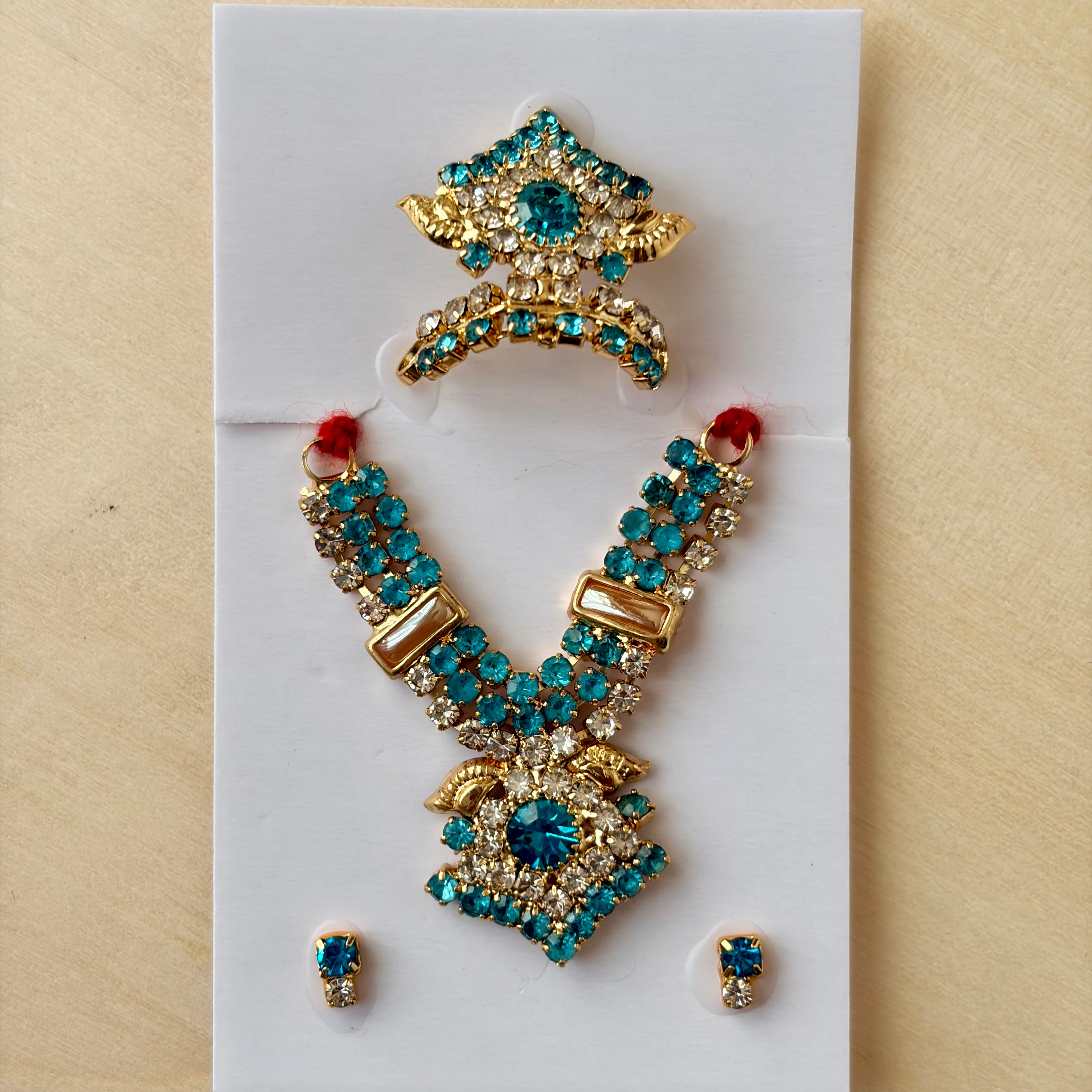 Blue heavy diamond Mala mukut earring set for laddu gopal