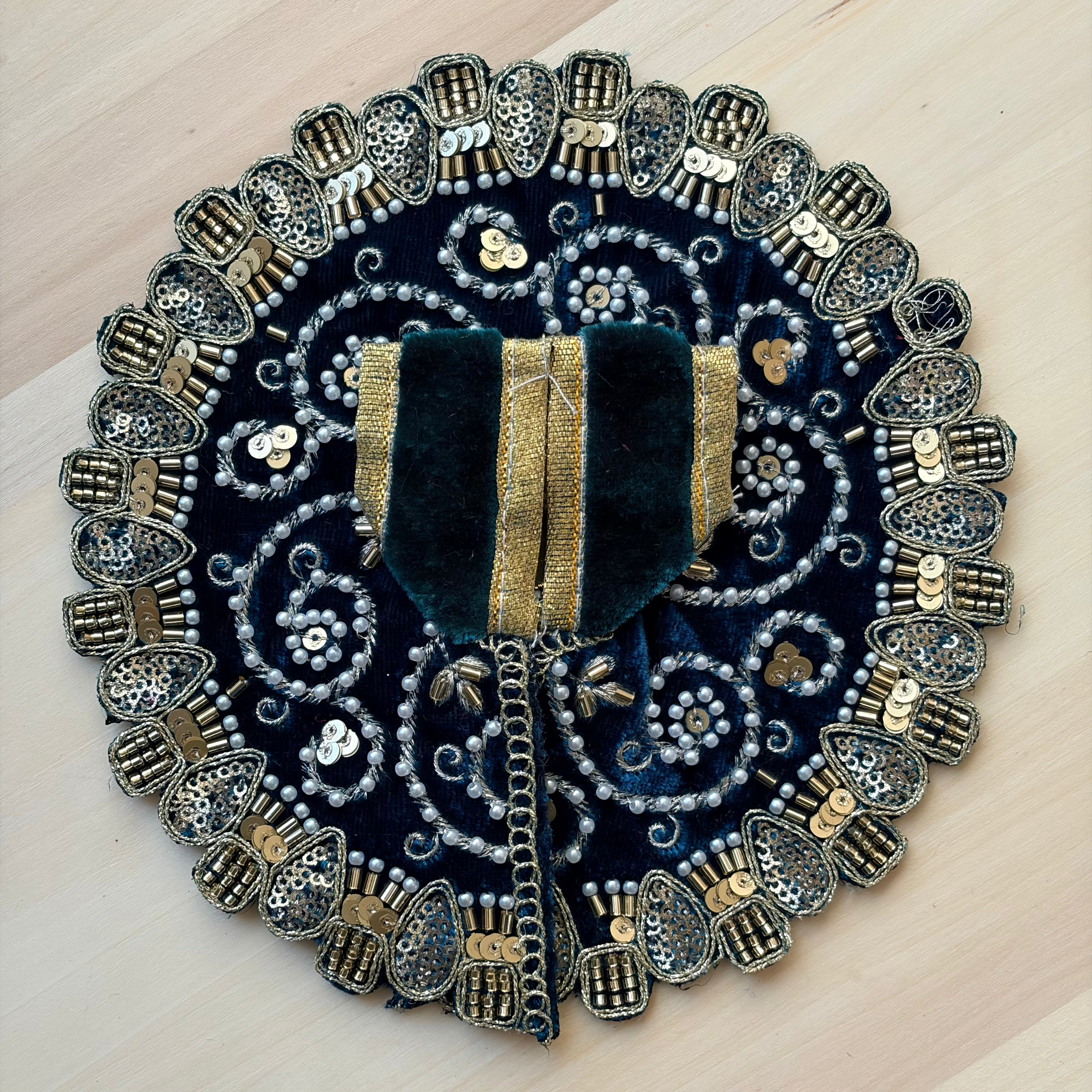 Green Laddu Gopal dress for festive shringar in premium fabric with decorative detailing