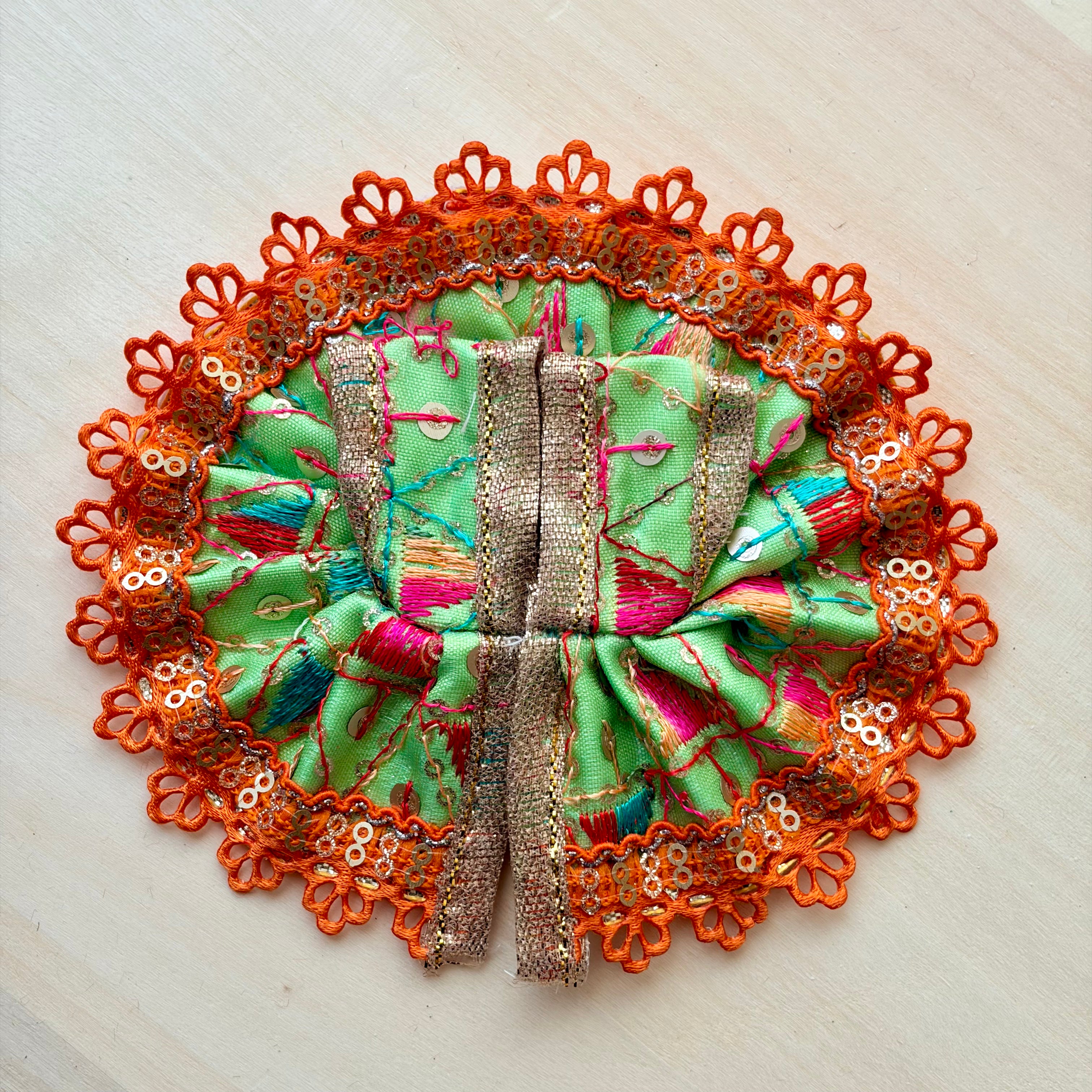 Green Laddu Gopal dress in premium fabric with decorative border