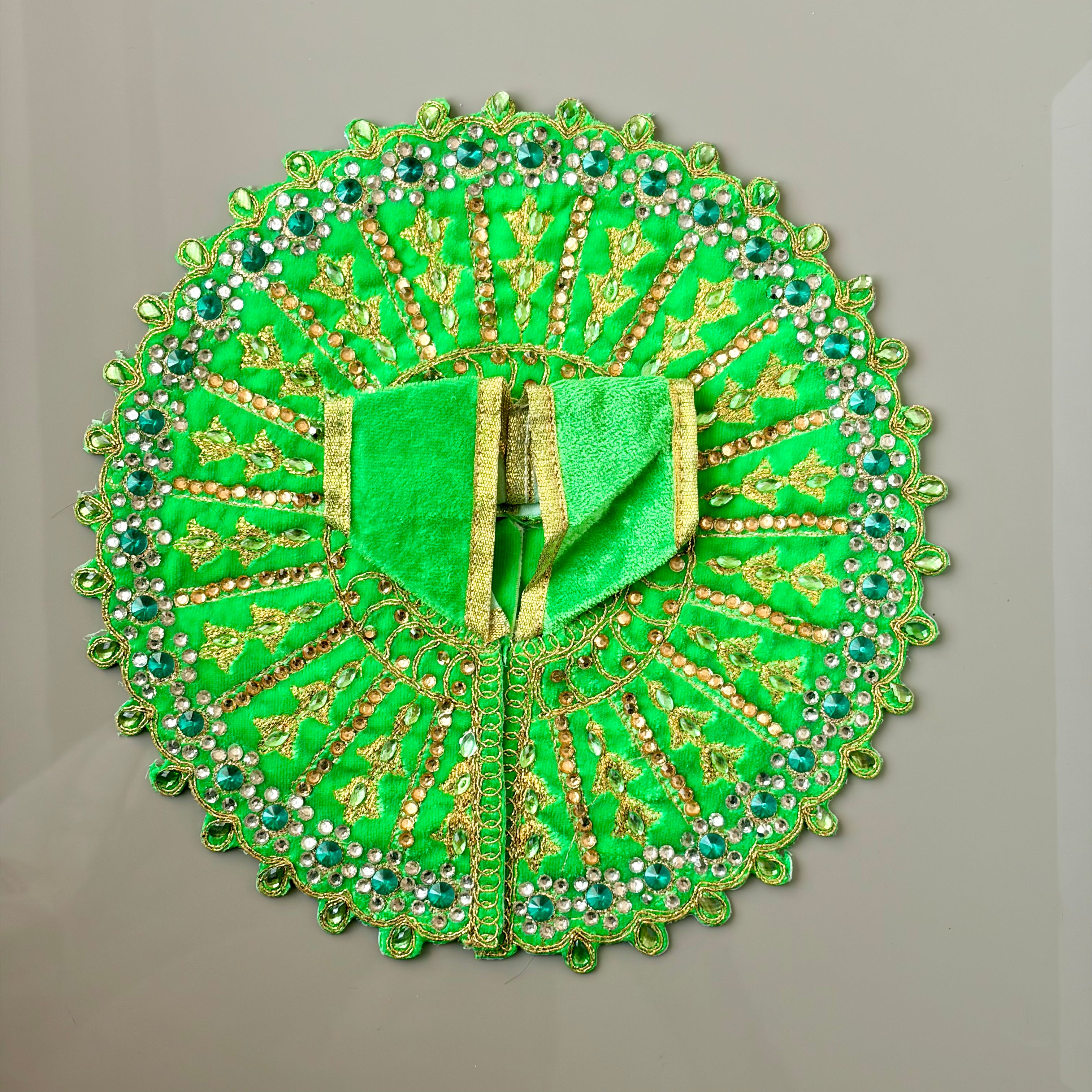 Green Laddu Gopal dress in premium fabric with decorative embellishments