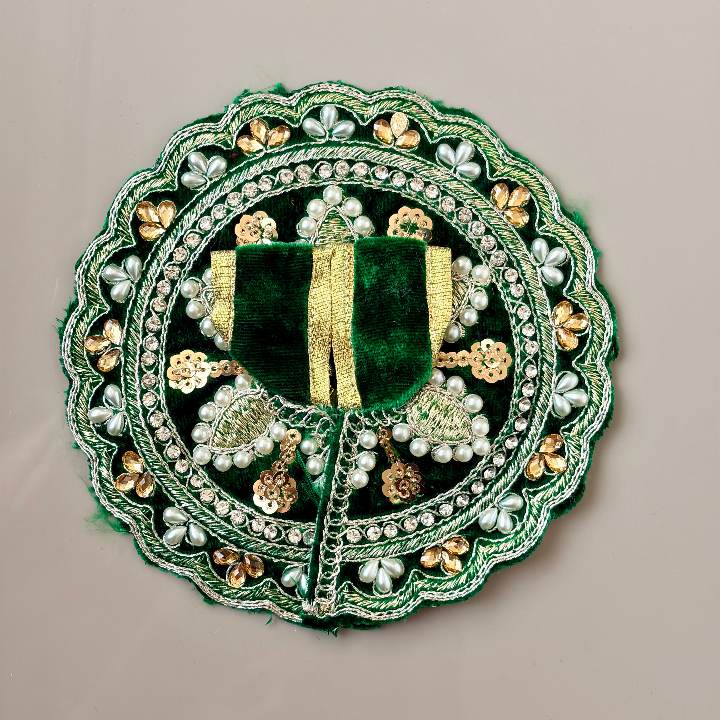 Green Laddu Gopal dress in premium velvet with decorative embroidery and pearl work