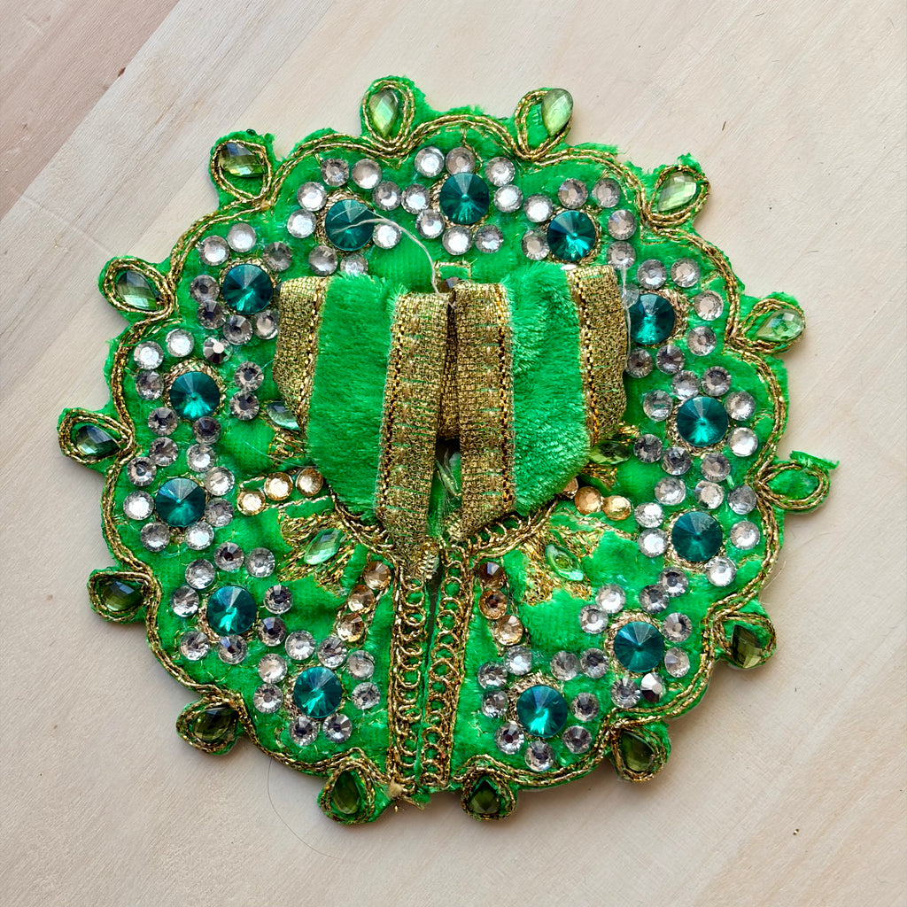 Green Laddu Gopal dress in premium fabric with decorative embellishments