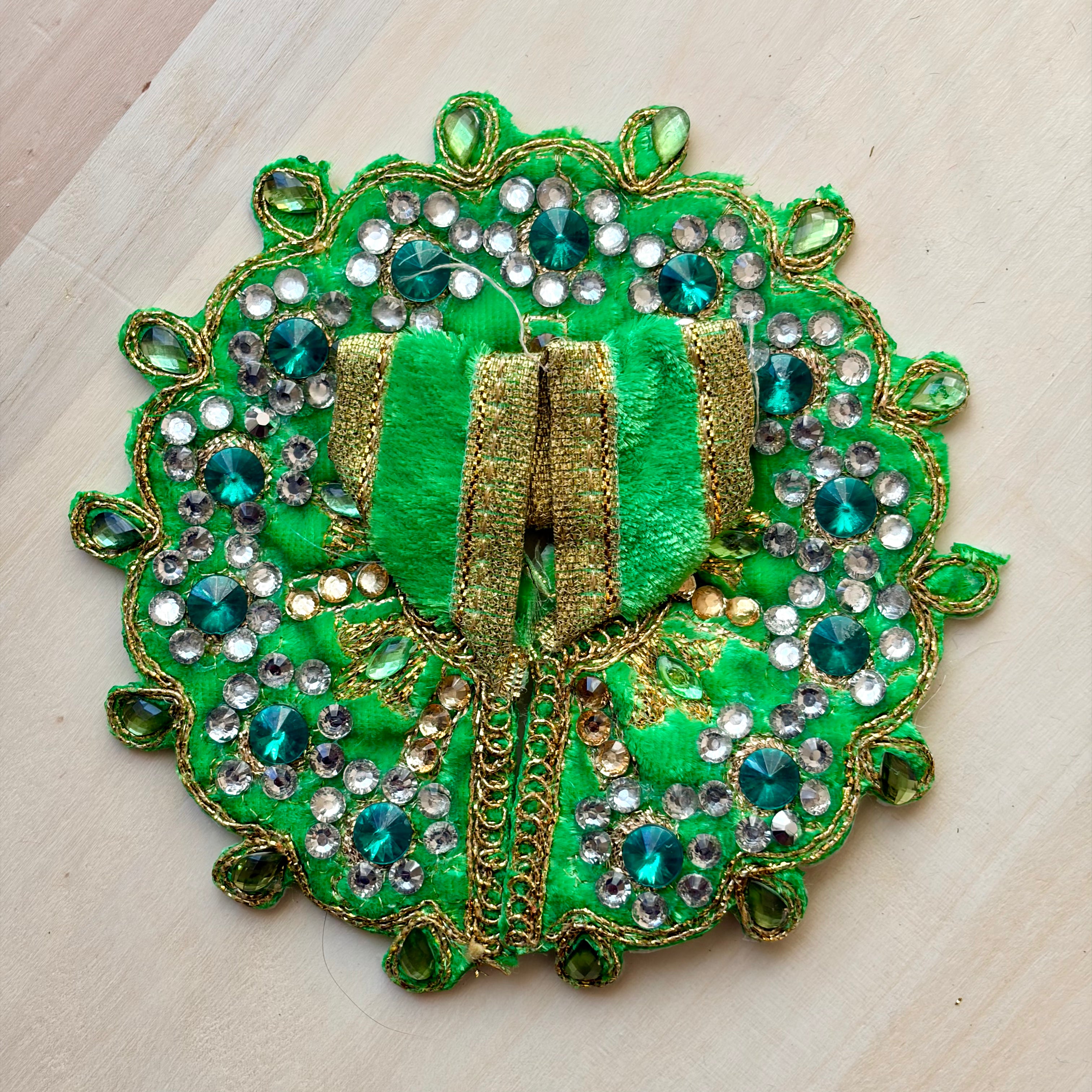 Green Laddu Gopal dress in premium fabric with decorative embellishments