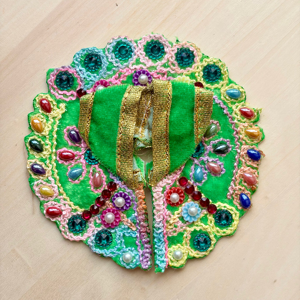 Green Laddu Gopal dress with embroidery and decorative stones