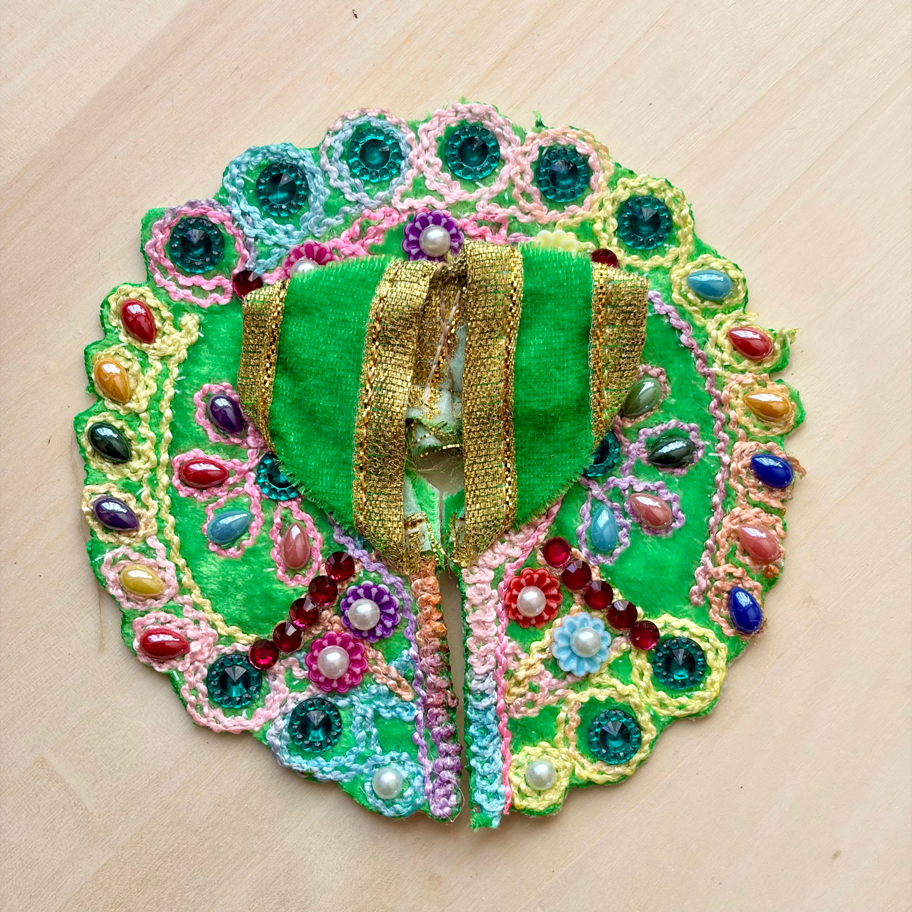 Green Laddu Gopal dress with embroidery and decorative stones