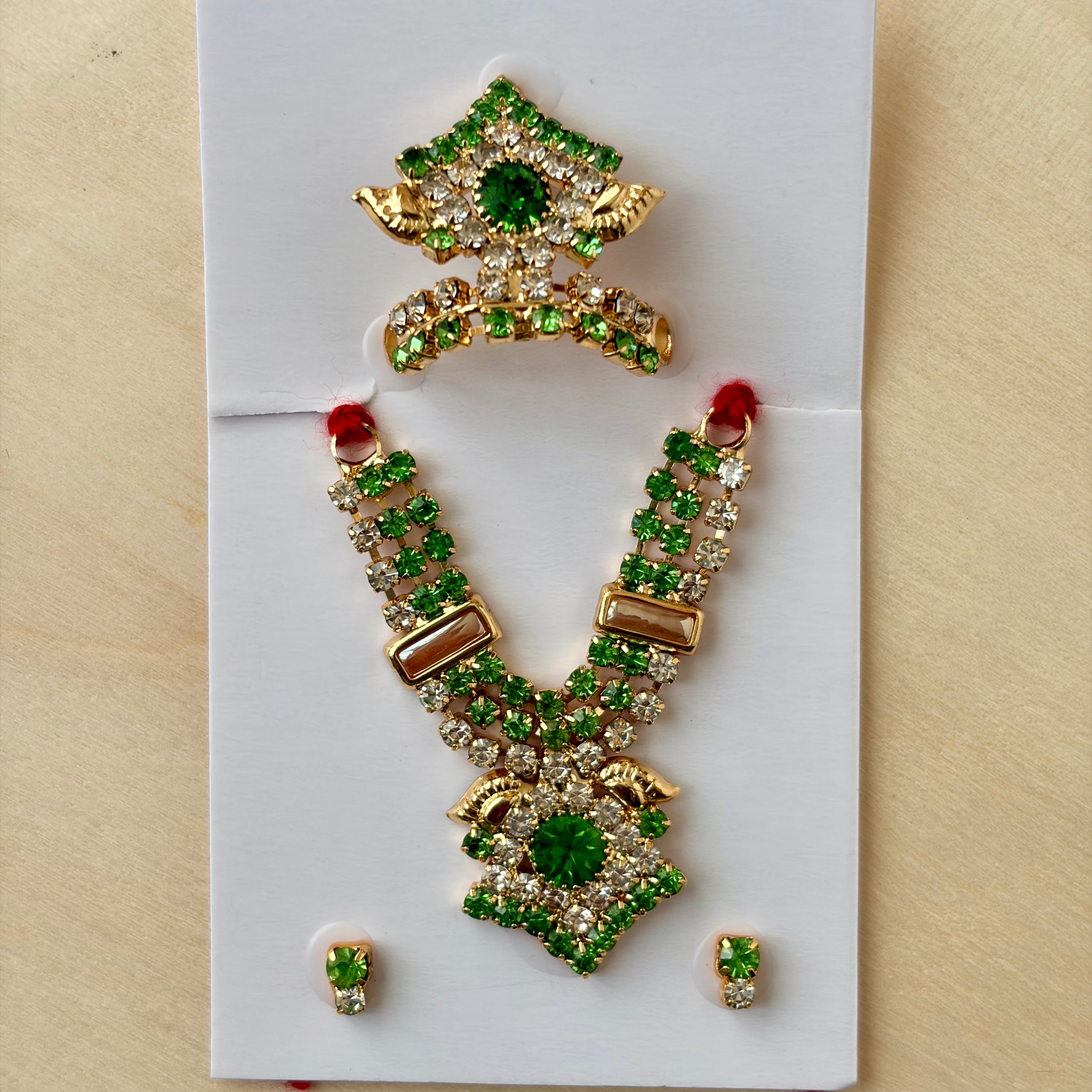 Green heavy diamond Mala mukut earring set for laddu gopal