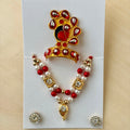 Laddu gopal red mala mukut earring set with diamonds and stones for shringar