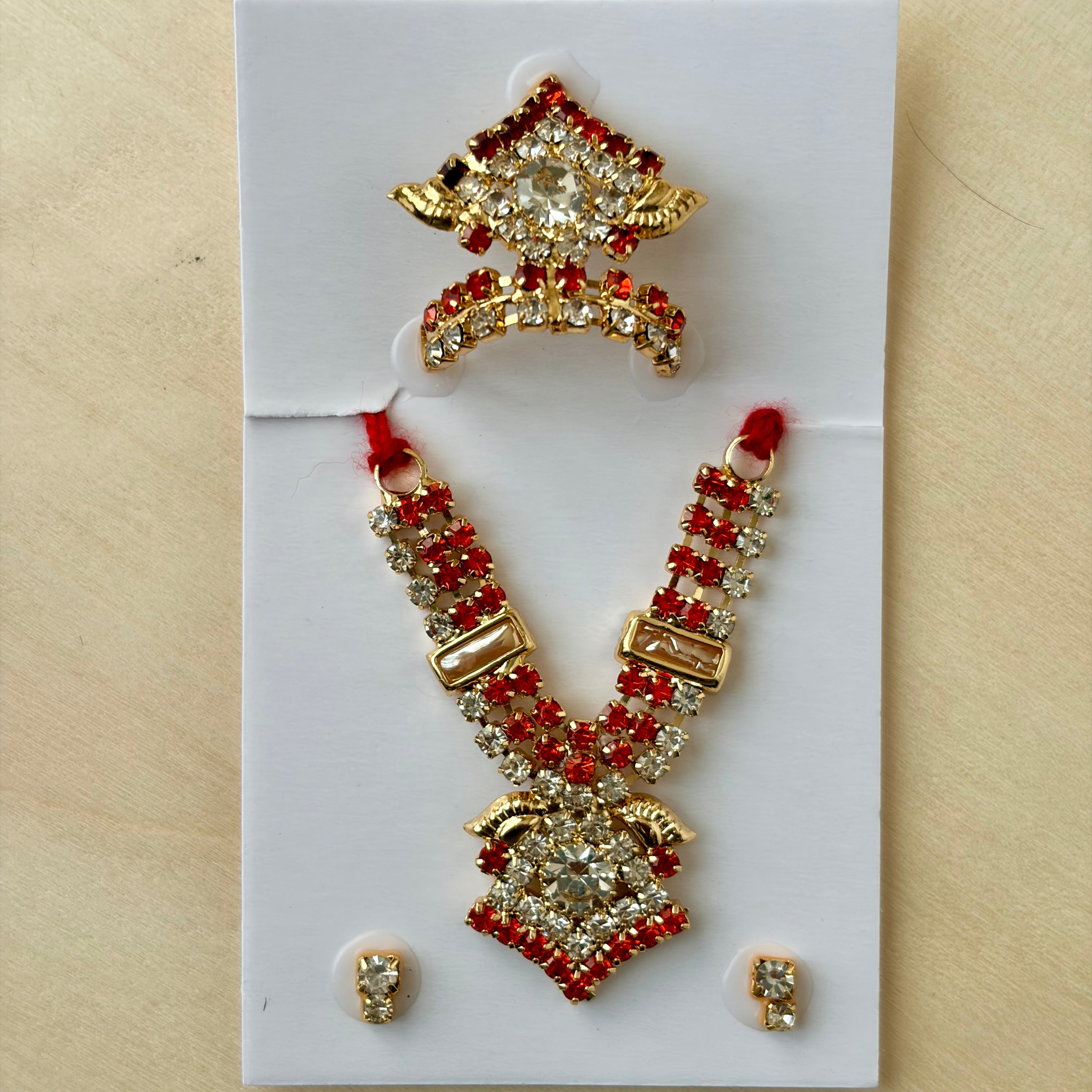 Heavy diamond haar style mala-mukut-earring set, suitable for size 0 to 1 - KSJ9