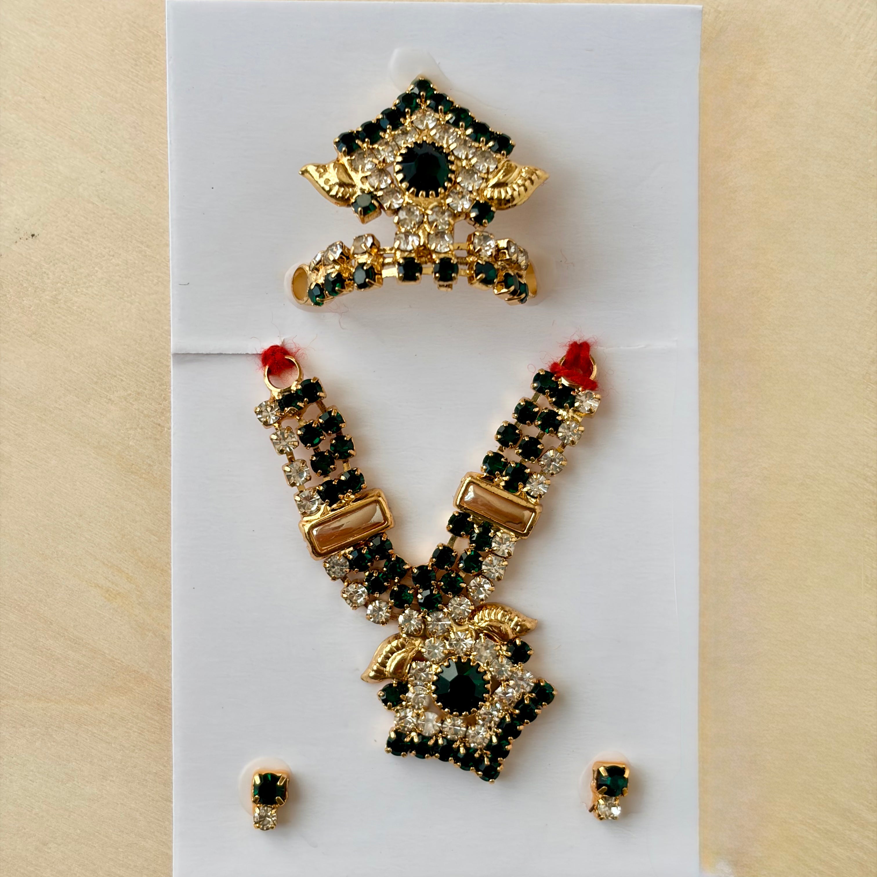 Heavy diamond haar style mala-mukut-earring set, suitable for size 0 to 1 - KSJ9