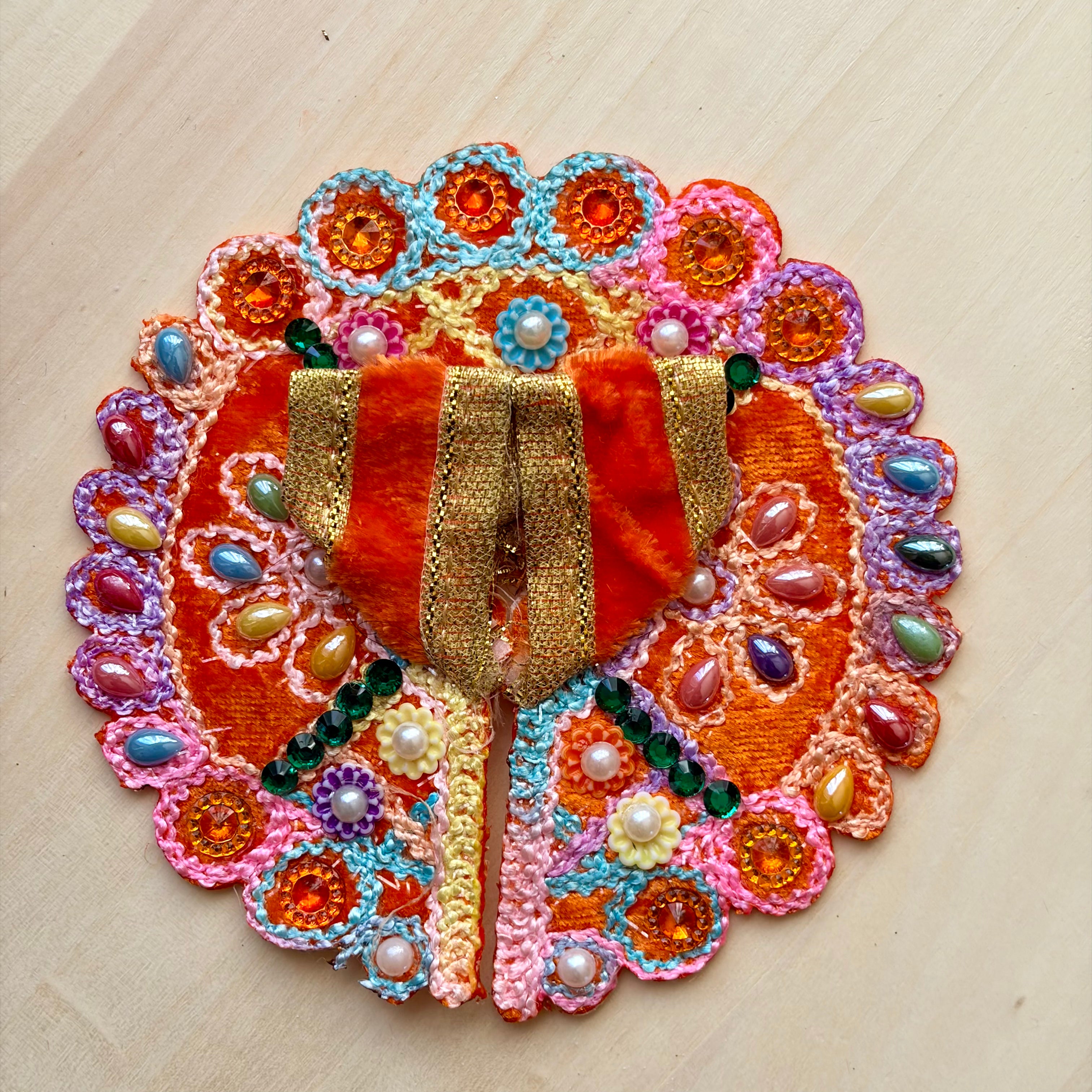 Multi colour pearl drops, stones and intricate thread work on velvet- Size 1 - KS11