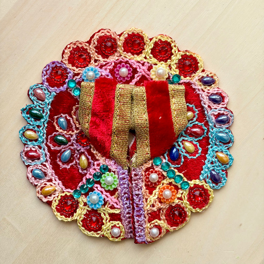 Multi colour pearl drops, stones and intricate thread work on velvet- Size 1 - KS11