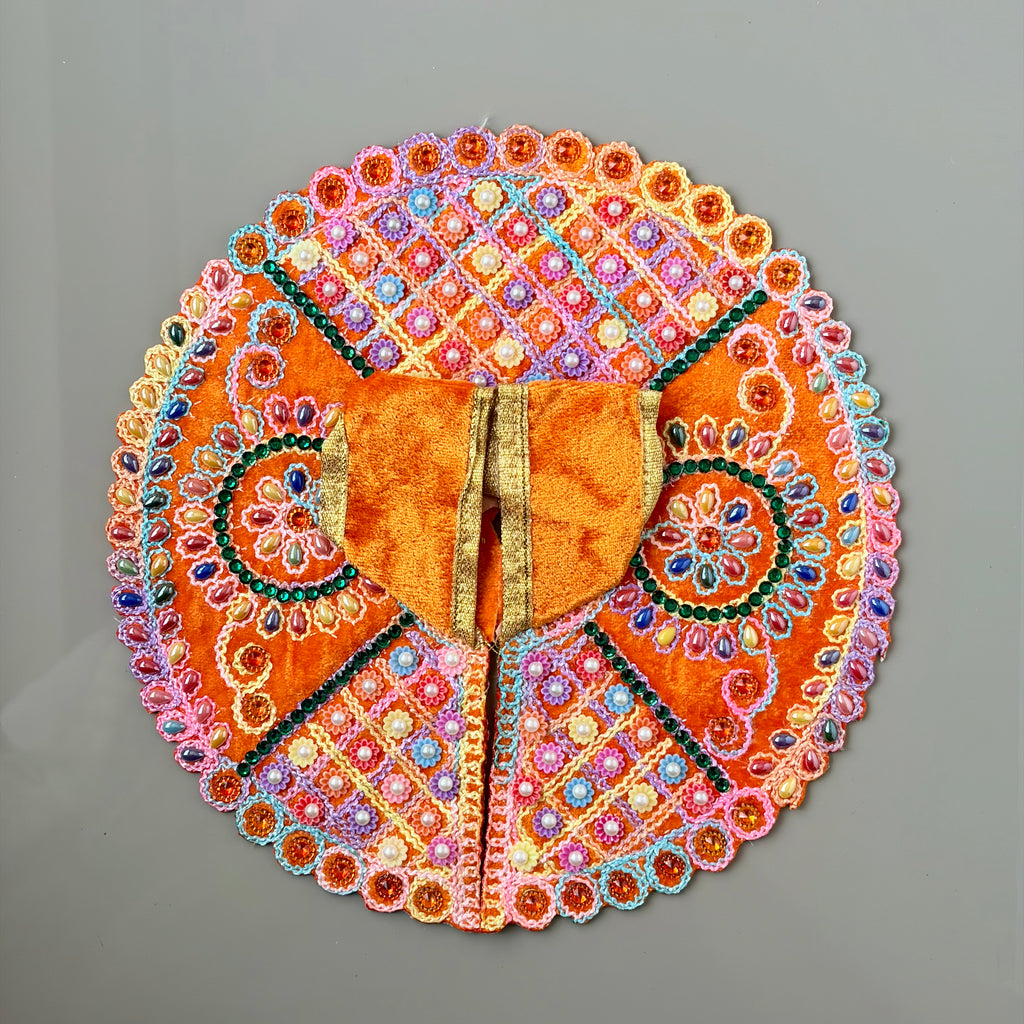 Multi colour pearl drops, flower mosaic, intricate thread work on velvet- Size 5/6 - KS11A(80)