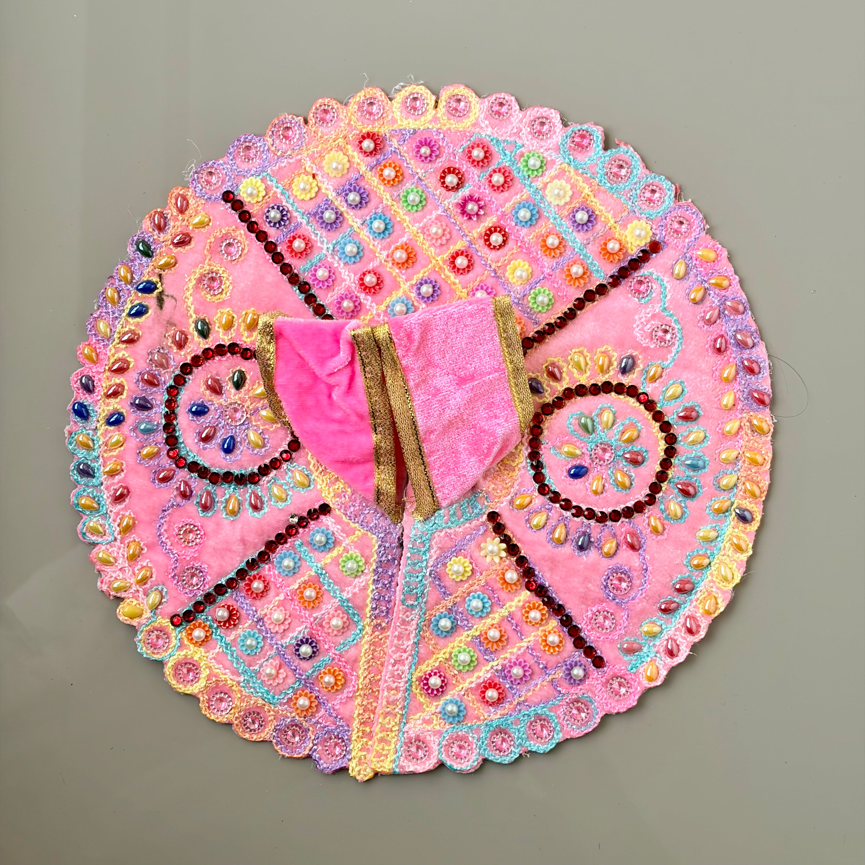 Multi colour pearl drops, flower mosaic, intricate thread work on velvet- Size 5/6 - KS11A(80)