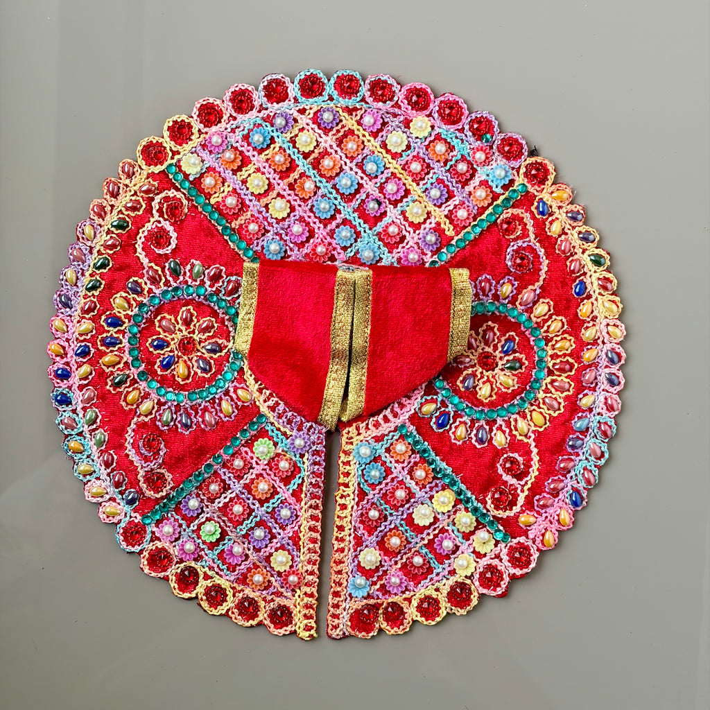 Multi colour pearl drops, flower mosaic, intricate thread work on velvet- Size 5/6 - KS11A(80)