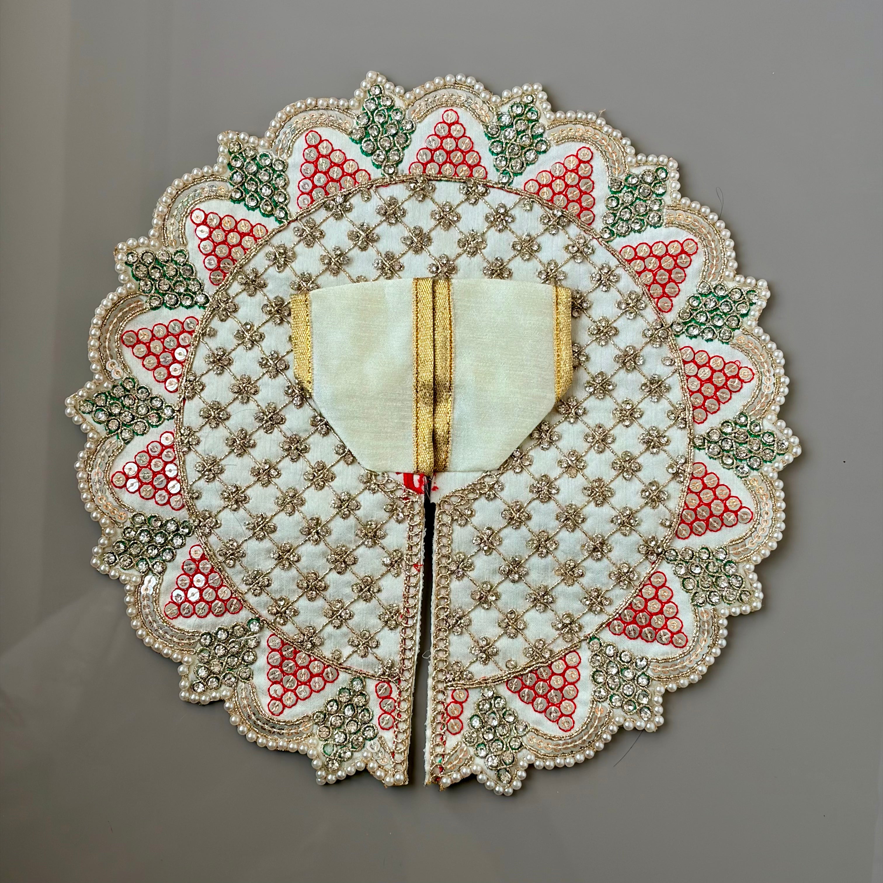 White Laddu Gopal dress in premium fabric with decorative embroidery and diamonds