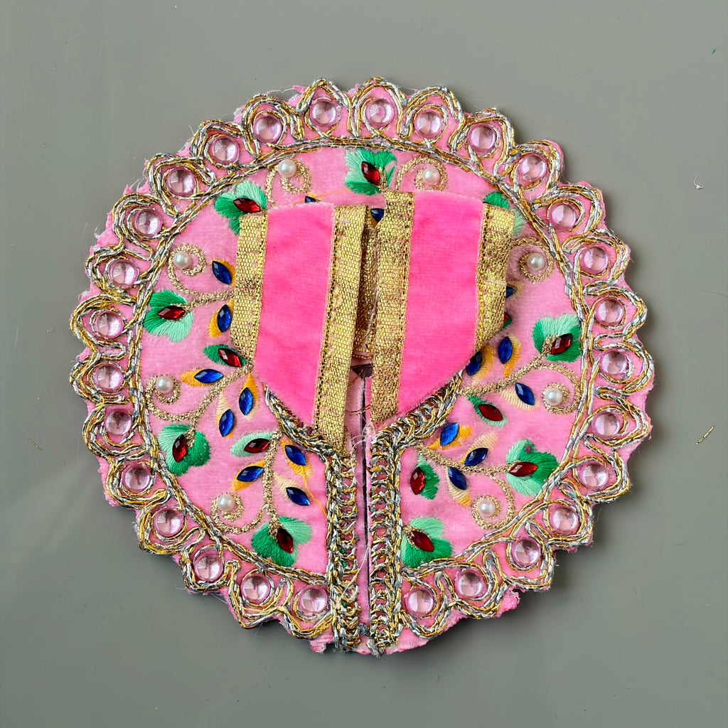 Pink Handcrafted Laddu Gopal dress for festive shringar in premium fabric with stone border
