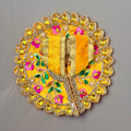 Yellow Handcrafted Laddu Gopal dress for festive shringar in premium fabric with stone border