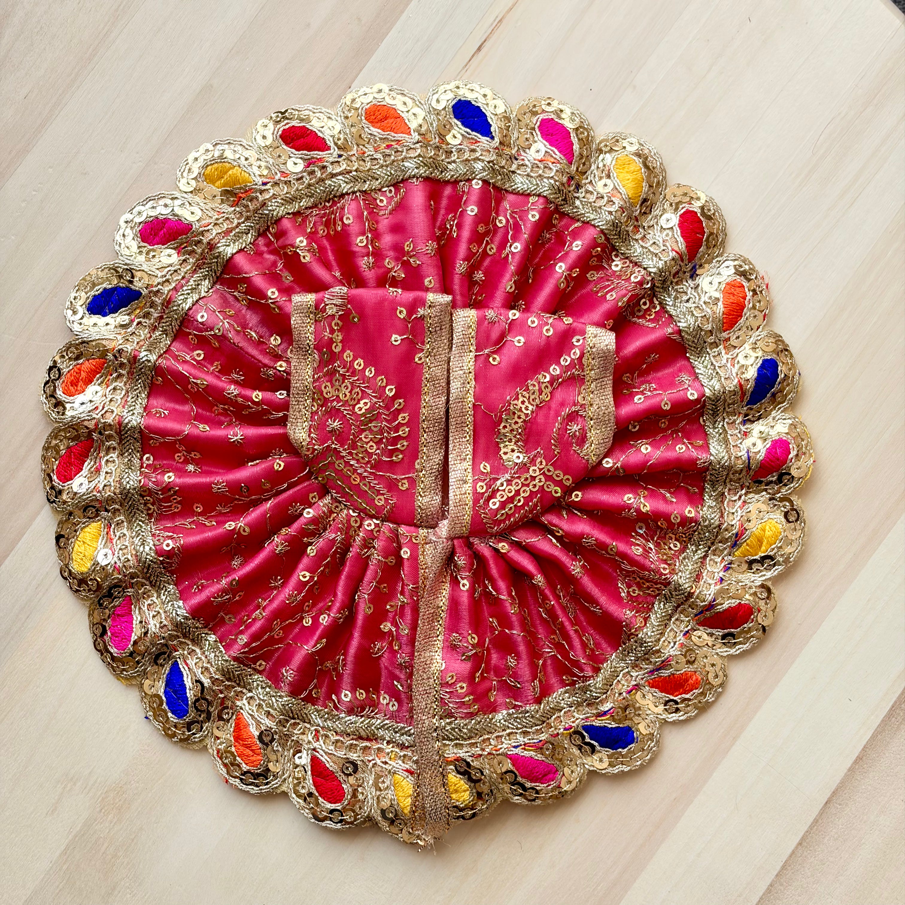 Laddu Gopal dress, handcrafted Krishna poshak with intricate embellishments for daily and festive shringar.