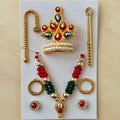 Laddu Gopal pearl mala mukut earring set with decorative diamonds and stones for festive shringar