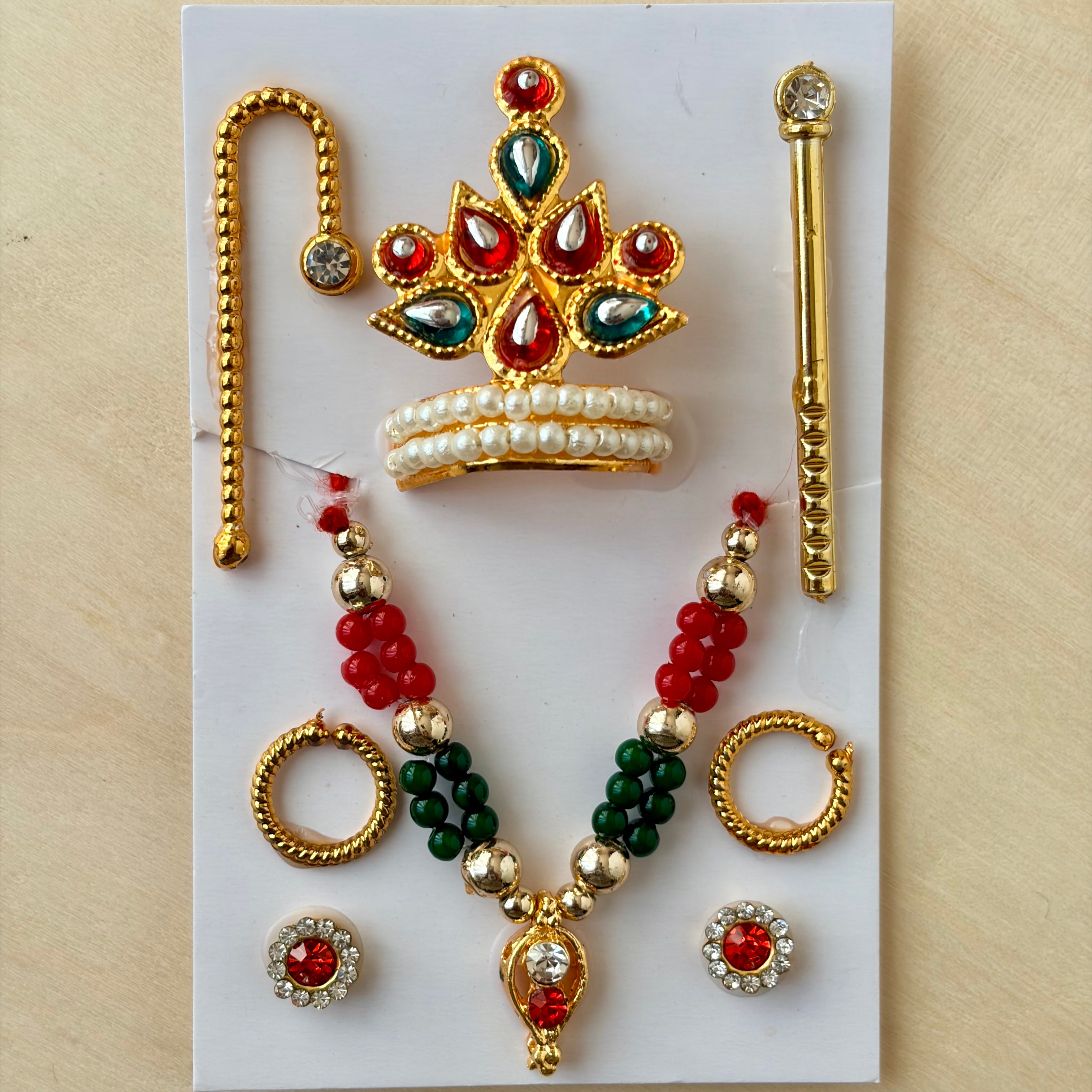 Full mala and mukut set, diamond earrings - suitable for size 0 to 2 - KSJ2