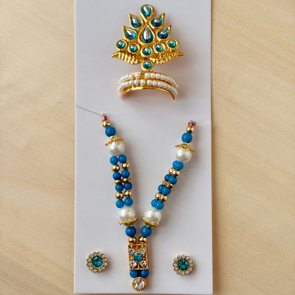 Blue Mala mukut earring set for laddu gopal