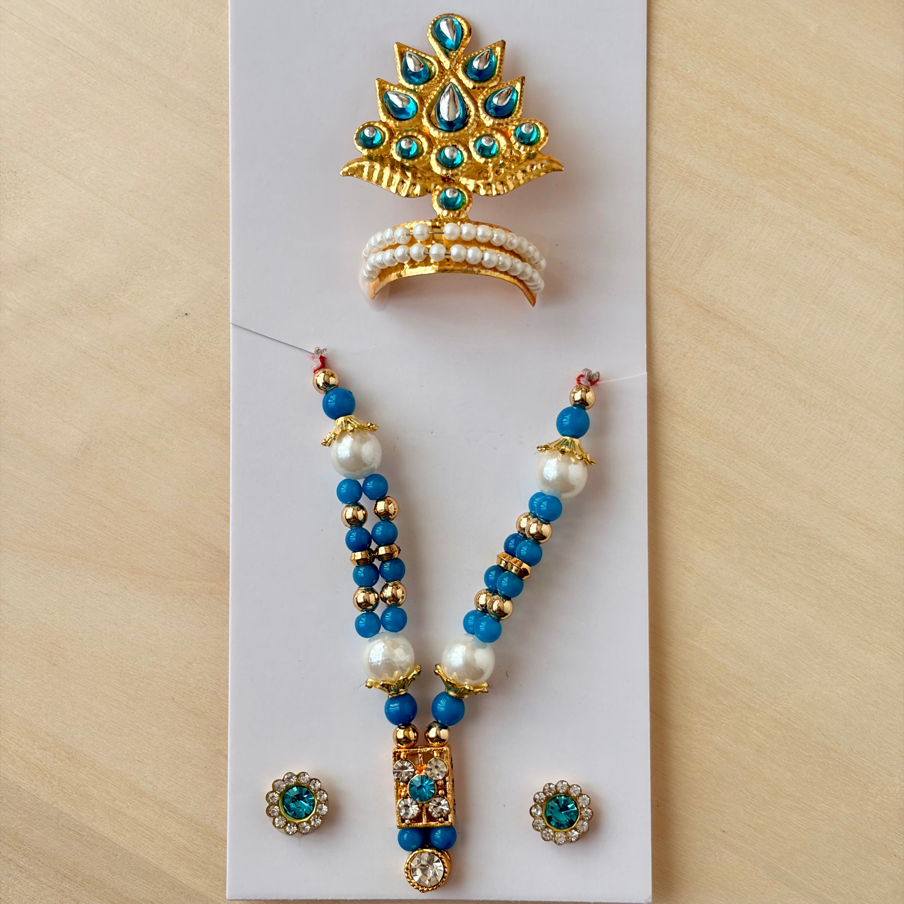 Blue Mala mukut earring set for laddu gopal
