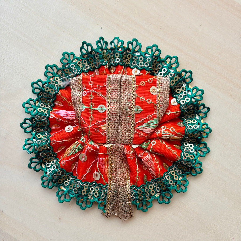 Orange Laddu Gopal dress in premium fabric with decorative border