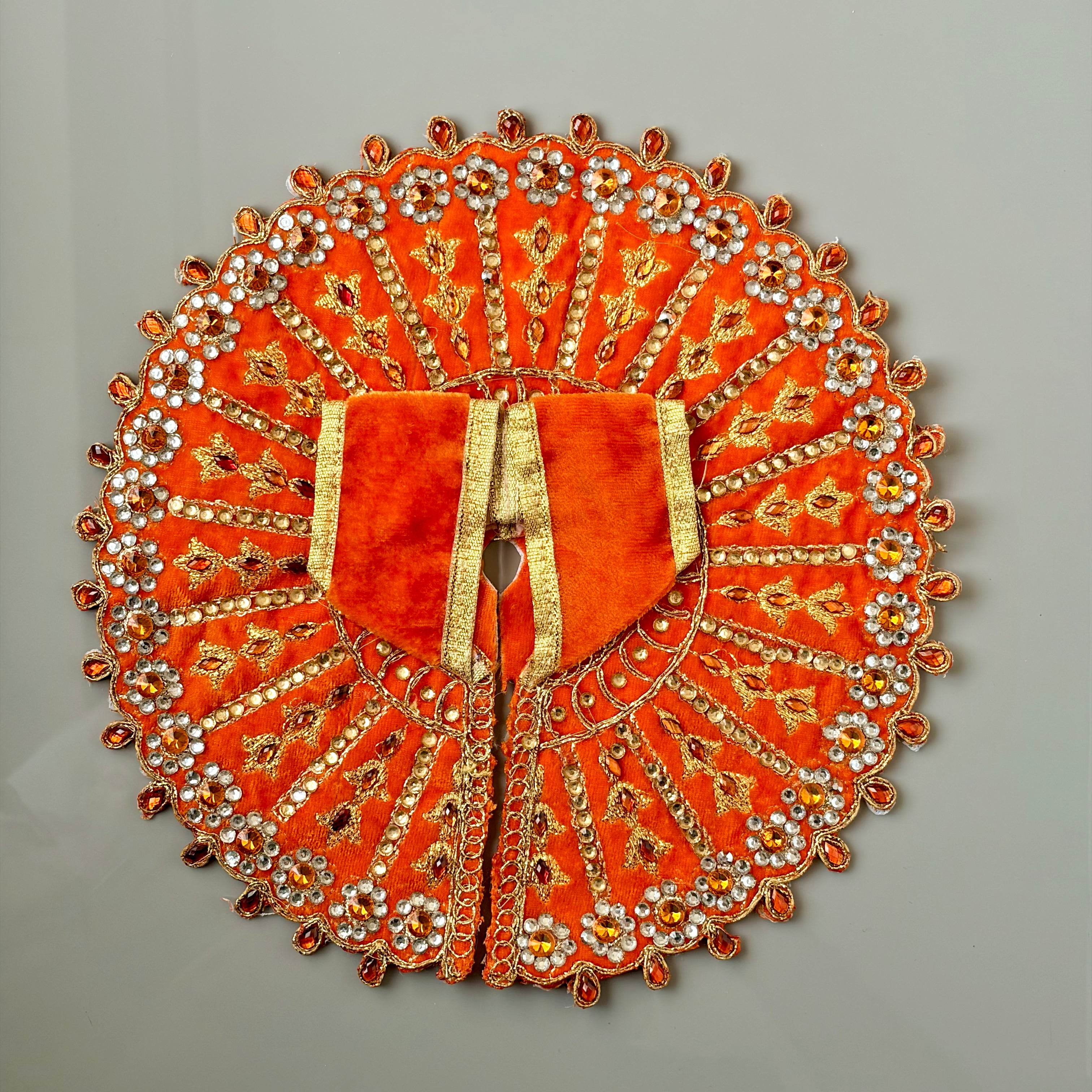 Orange Laddu Gopal dress in premium fabric with decorative embellishments