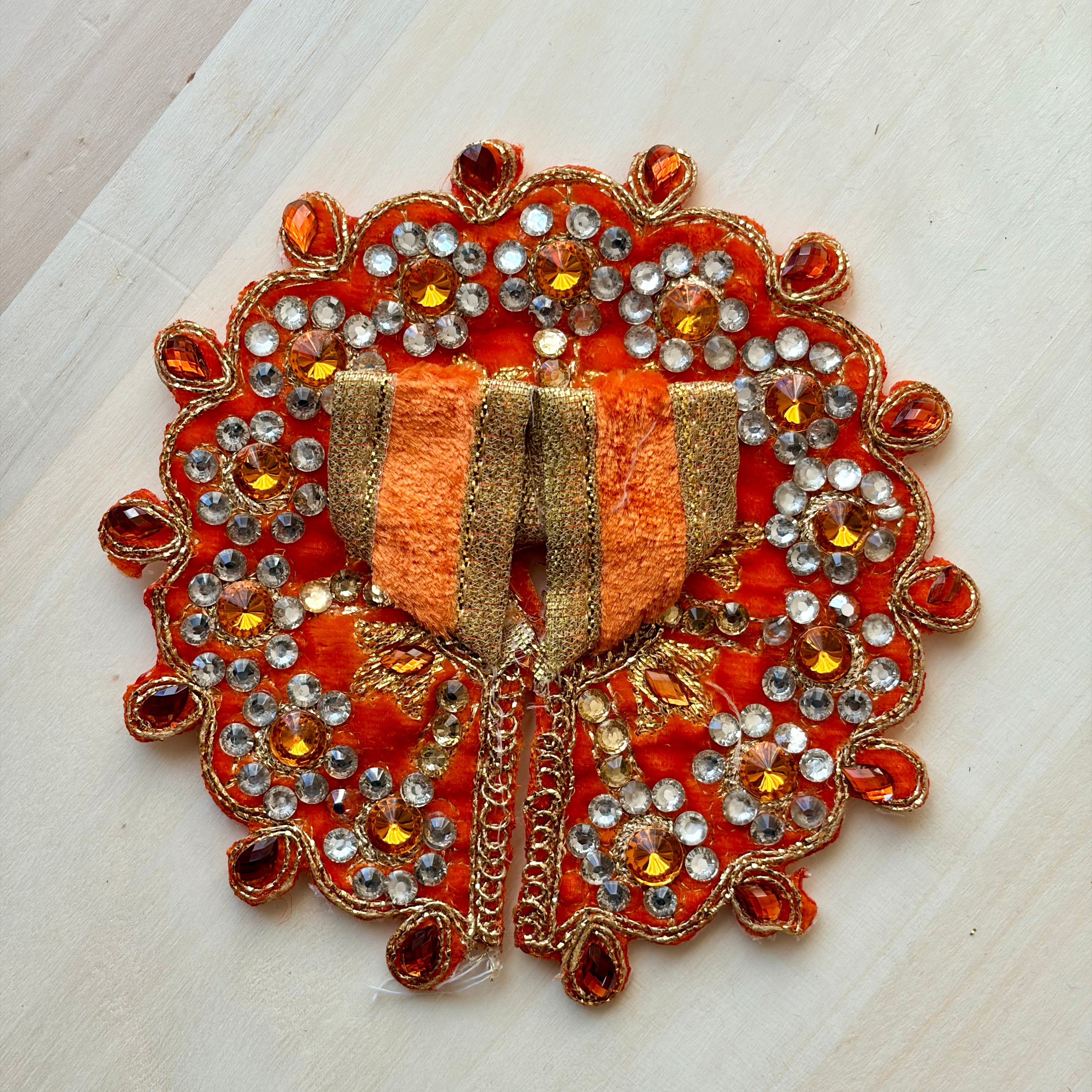 Orange Laddu Gopal dress in premium fabric with decorative stone work
