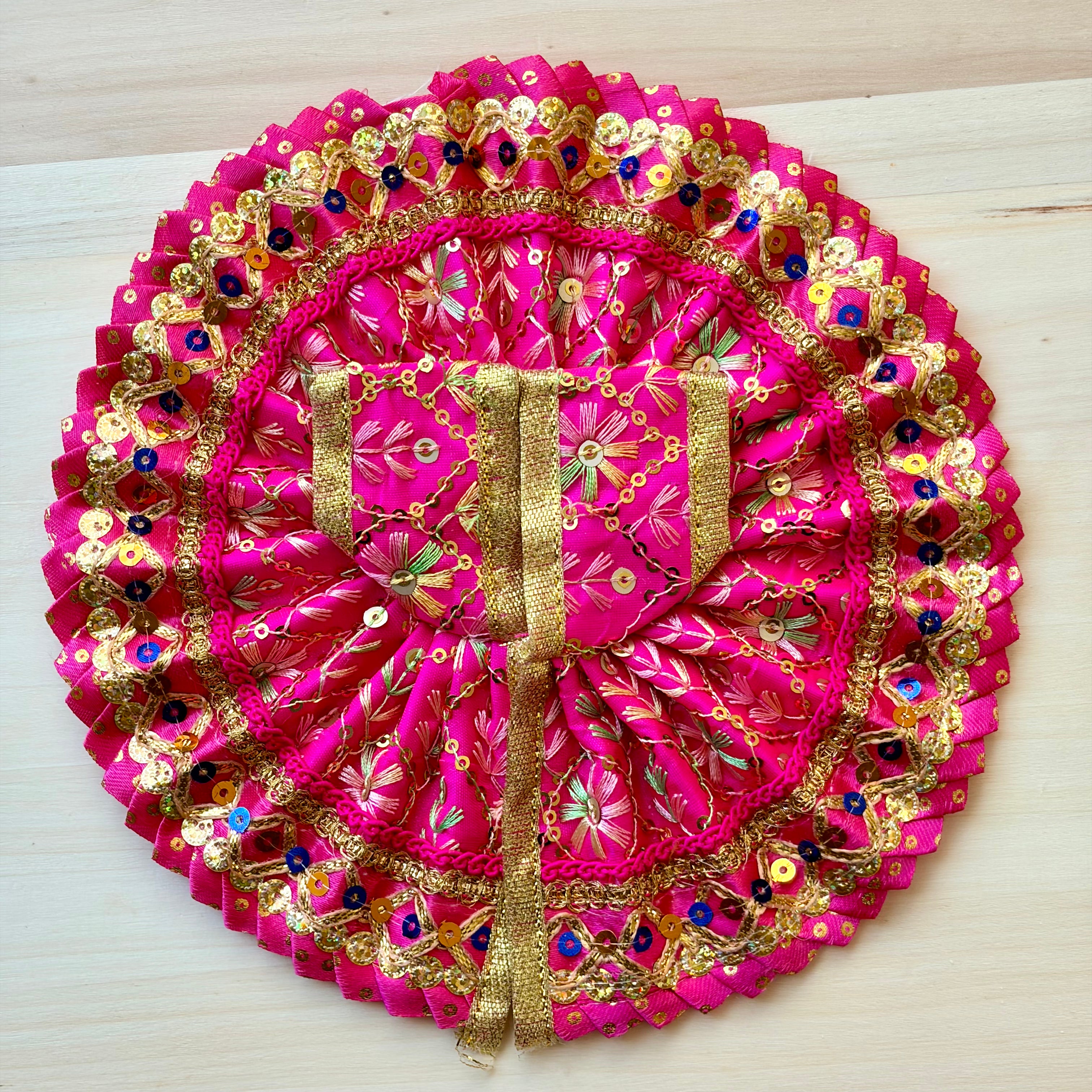 Pink sequins Laddu Gopal dress for festive shringar in premium fabric with decorative detailing
