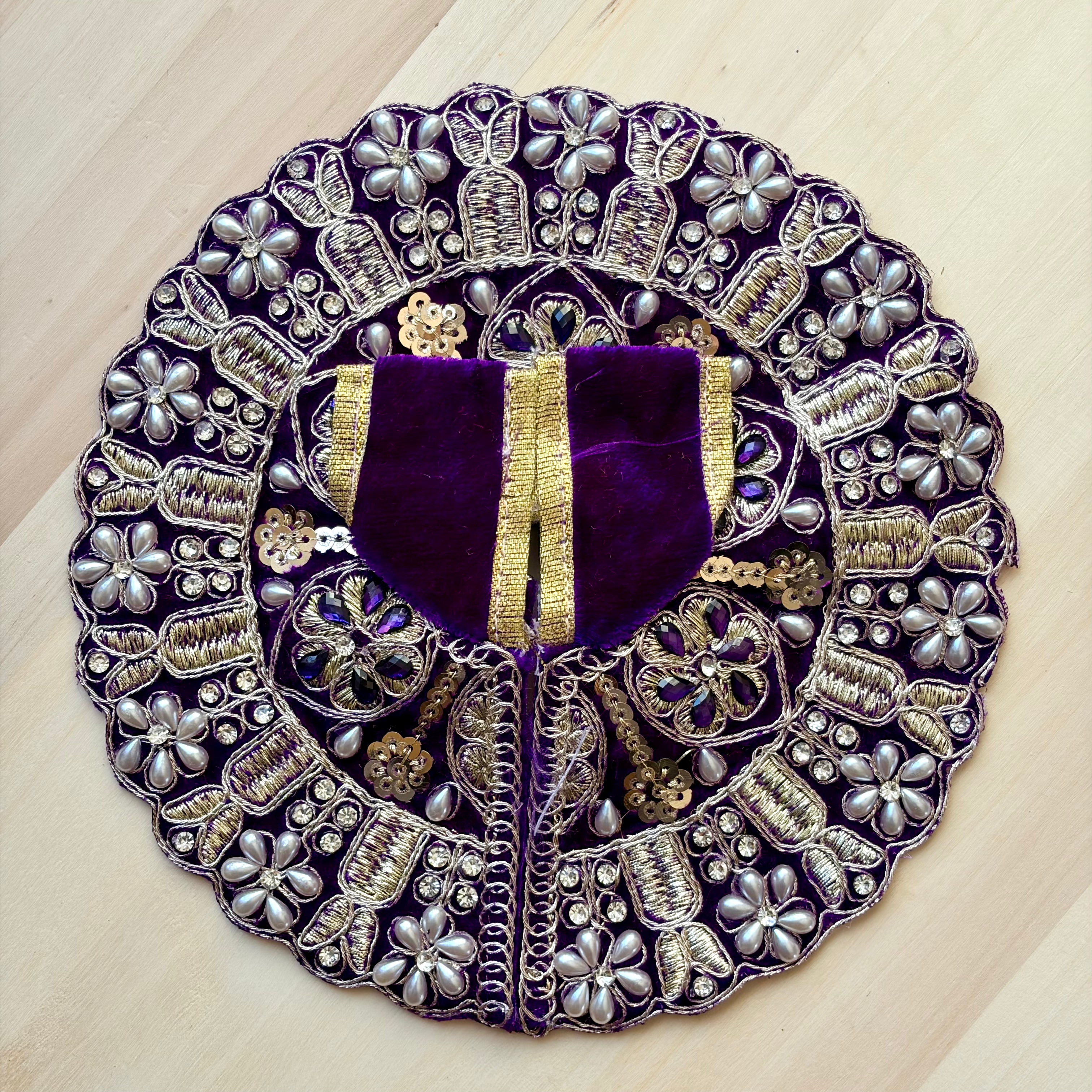 Purple velvet with pearl work Laddu Gopal dress for festive shringar in premium fabric with decorative detailing