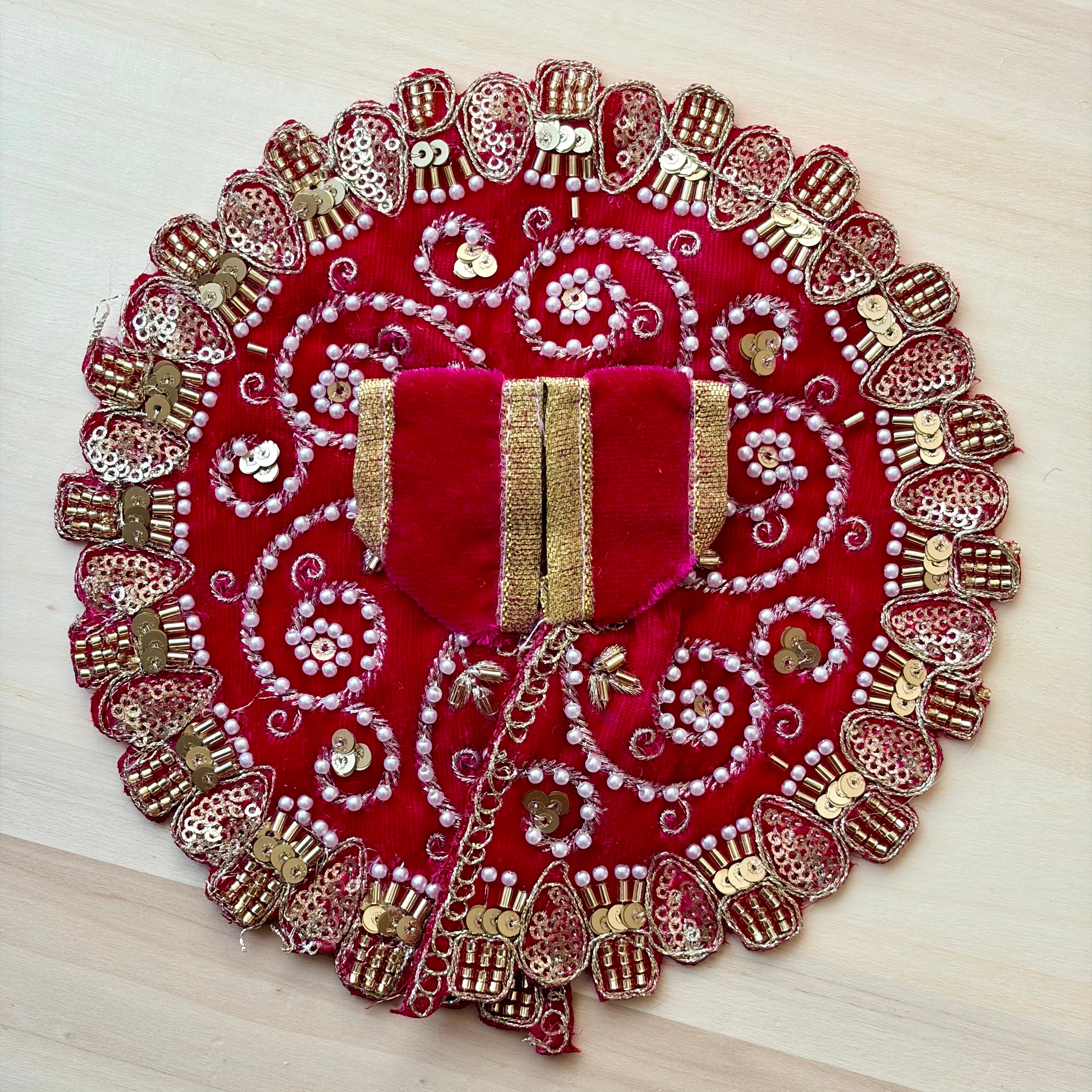 Red Laddu Gopal dress for festive shringar in premium fabric with decorative detailing