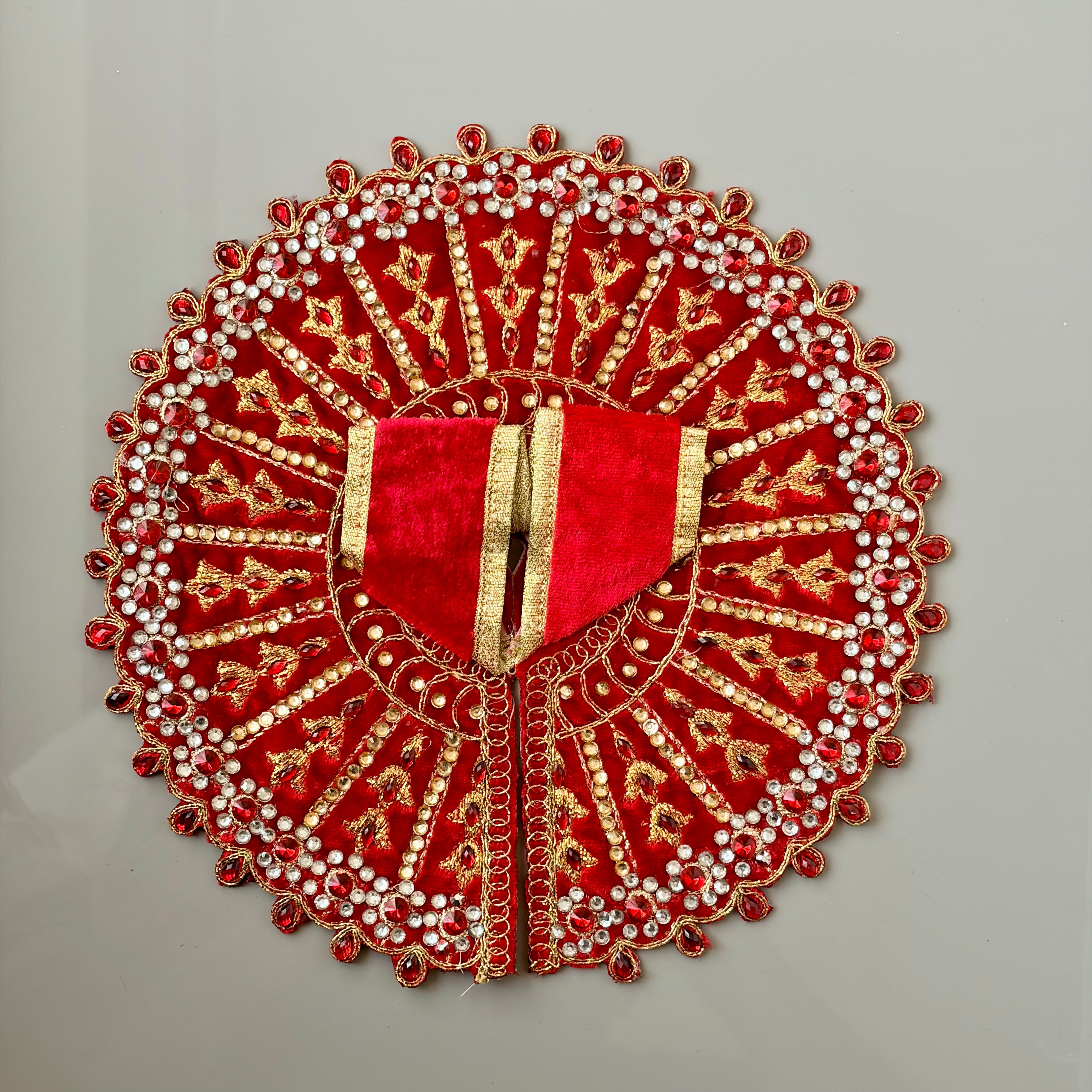 Red Laddu Gopal dress in premium fabric with decorative embellishments