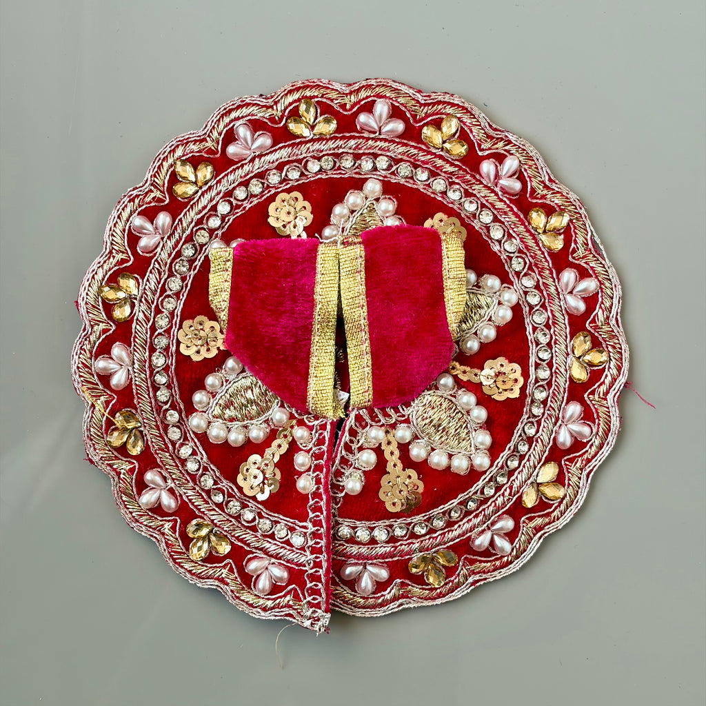 Red Laddu Gopal dress in premium velvet with decorative embroidery and pearl work