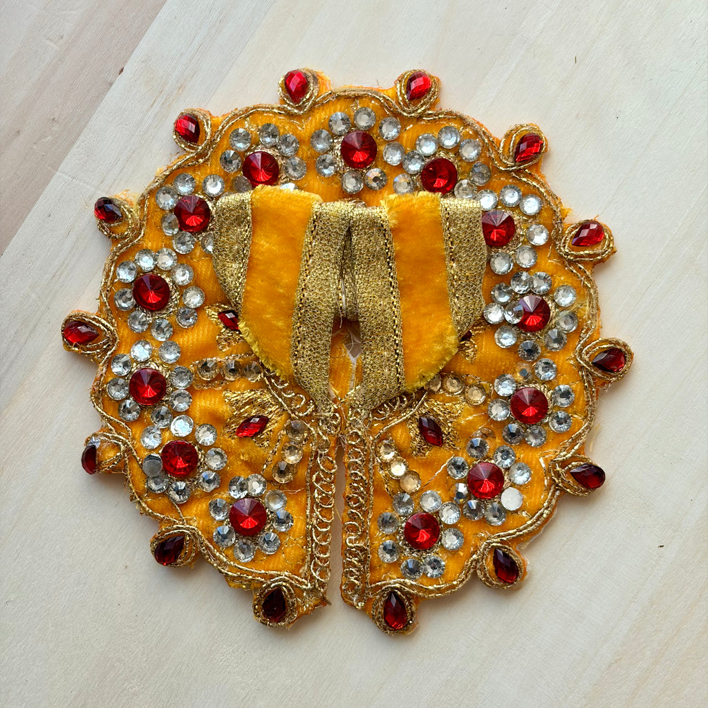 Yellow Laddu Gopal dress in premium fabric with decorative stone work