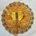Yellow velvet Laddu Gopal dress for festive shringar in premium fabric with decorative detailing