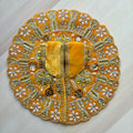 Yellow velvet Laddu Gopal dress for festive shringar in premium fabric with decorative detailing